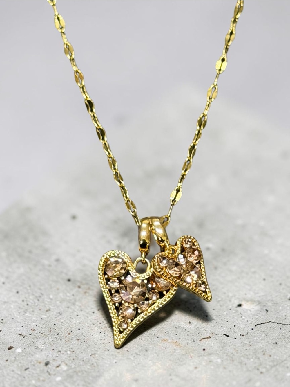 14k Gold Plated Double Heart Crystal Pendant Necklace - Women's Jewelry